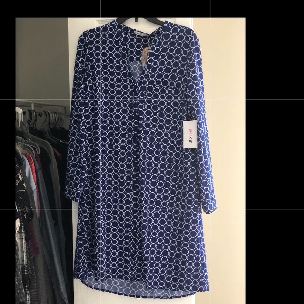 NWT JustFab blue printed shirt dress with belt